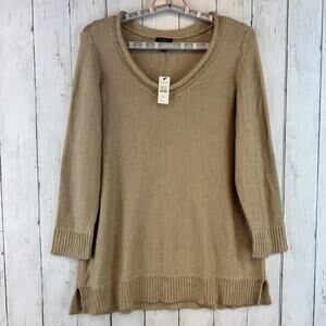 NWT Talbots Beige Metallic Knit Scoop Neck 3/4 Sleeve Tunic Sweater Size 1XP